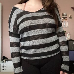 Black and grey striped sheer long sleeve